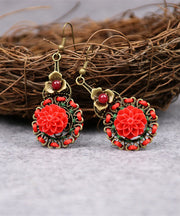 Handmade Vintage Red Hollow Out Floral Patchwork Drop Earrings