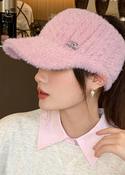 Handmade Warm Fleece Knitted Cotton Pink Baseball Cap Hat