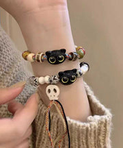 Handmade Weaving Skull Little Cats Ceramic Tassel Two Piece Set Chain Bracelet