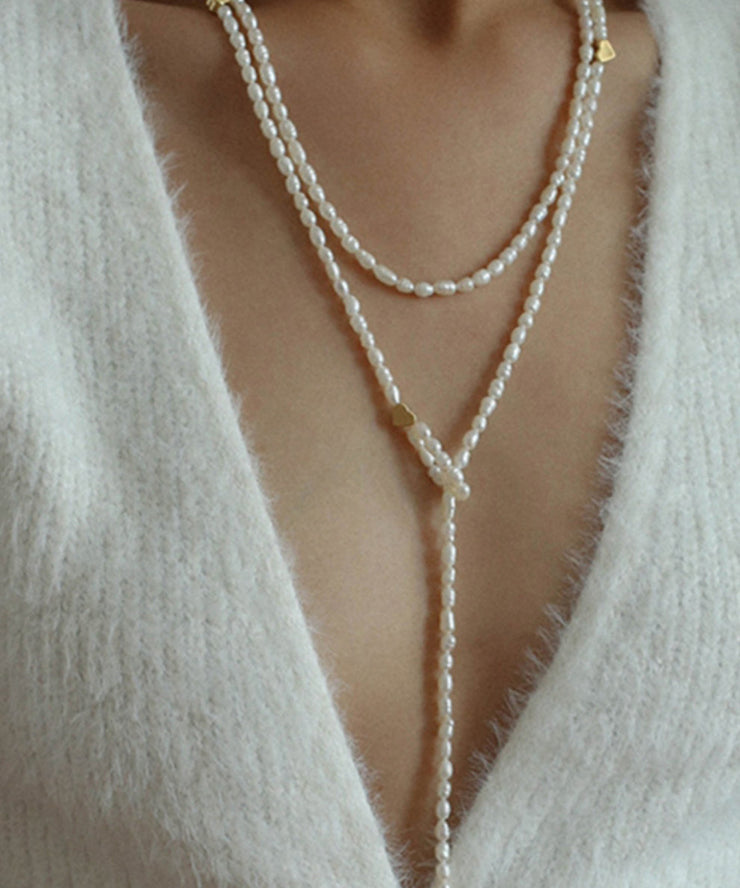 Handmade White Alloy Pearl Beading Graduated Bead Necklace