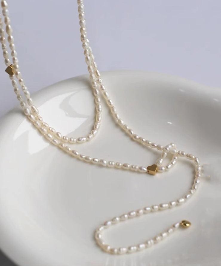 Handmade White Alloy Pearl Beading Graduated Bead Necklace