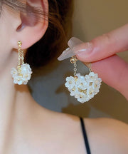 Handmade White Alloy Pearl Floral Tassel Drop Earrings