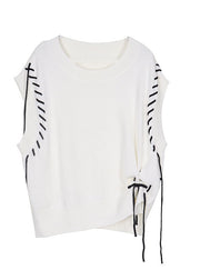 Handmade White Asymmetrical Design Knit Vest Tops Winter