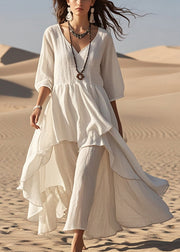 Handmade White Asymmetrical Exra Large Hem Cotton Robe Dresses Summer