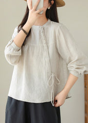 Handmade White Asymmetrical Lace Up Linen Shirts Spring