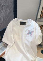 Handmade White Butterfly Embroideried Cotton Men Neutral T Shirt Summer