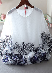 Handmade White Embroidered Chiffon Shirts Spring