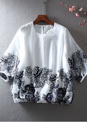 Handmade White Embroidered Chiffon Shirts Spring