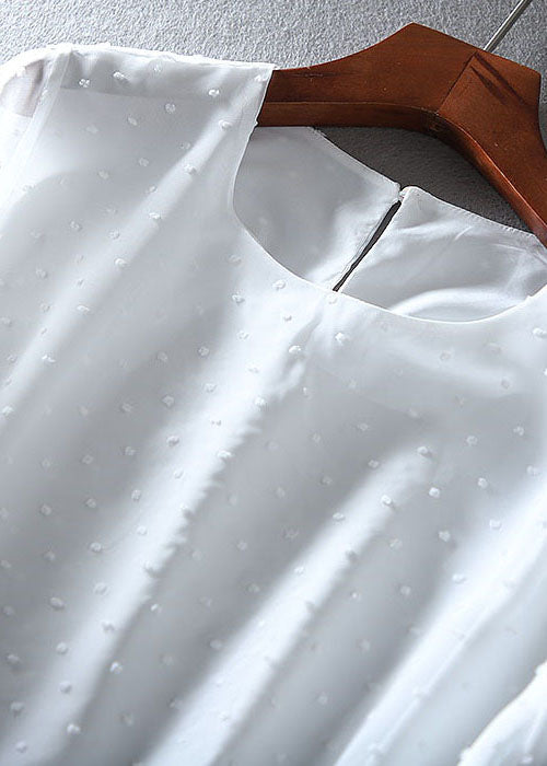 Handmade White Embroidered Chiffon Shirts Spring