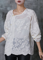 Handmade White Embroidered Cotton Shirt Top Summer