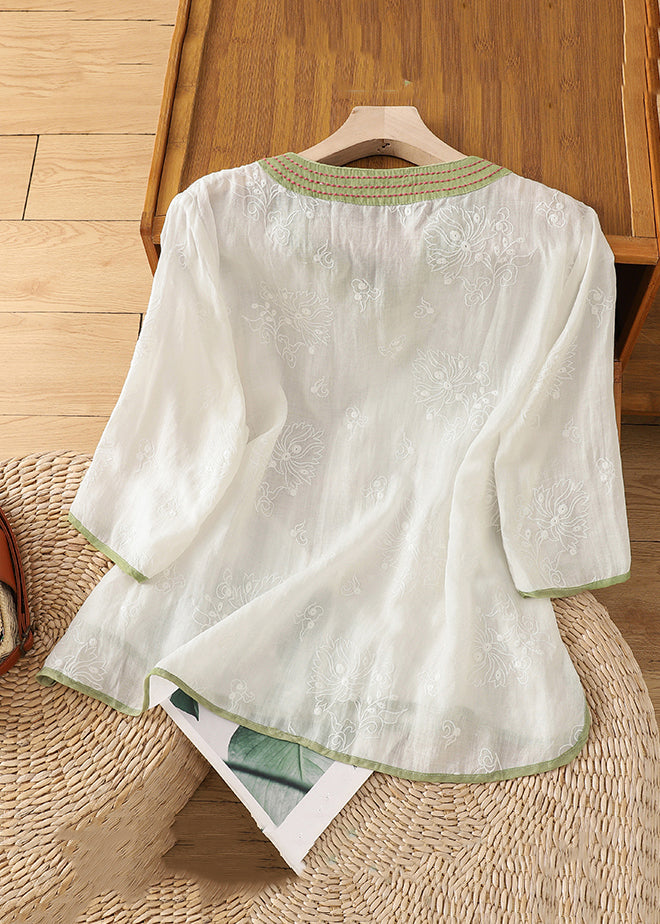 Handmade White Embroidered Lace Up Cotton Shirts Bracelet Sleeve
