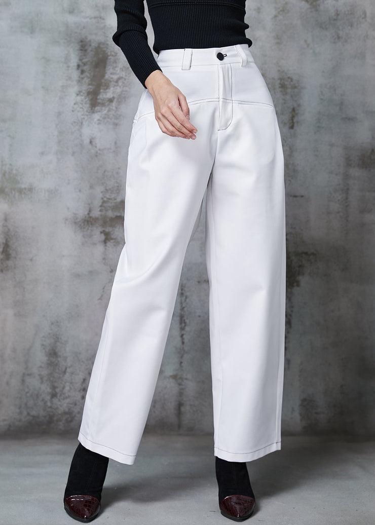 Handmade White High Waist Silm Fit Cotton Pants Spring