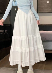 Handmade White Lace Patchwork Elastic Waist Cotton Skirts Summer