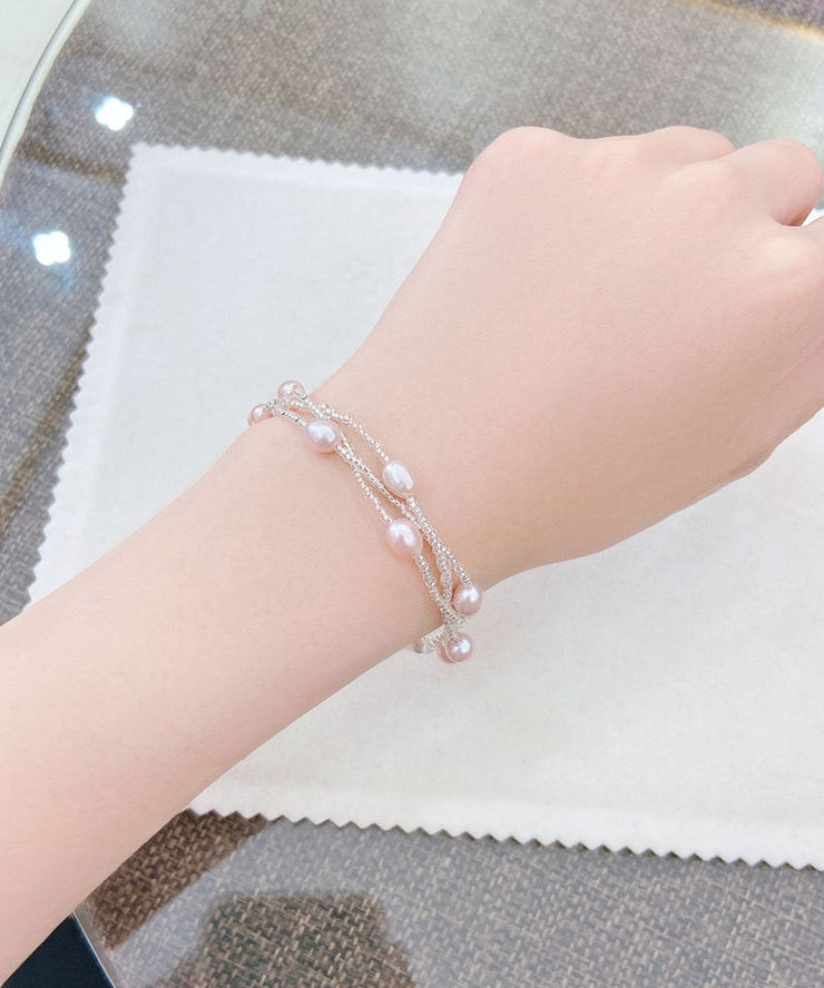 Handmade White Metal Three Layers Pearl Chain Bracelet