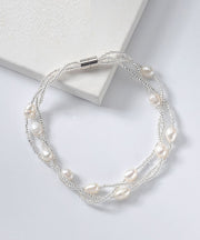 Handmade White Metal Three Layers Pearl Chain Bracelet