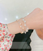 Handmade White Metal Three Layers Pearl Chain Bracelet