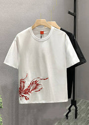 Handmade White O-Neck Embroideried Cotton T Shirts Men Summer