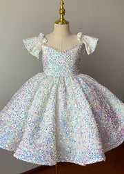 Handmade White O-Neck Patchwork Sequins Girls Long Dresses Summer