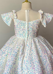 Handmade White O-Neck Patchwork Sequins Girls Long Dresses Summer