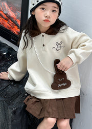 Handmade White Peter Pan Collar Animal Print Girls Mid Sweatshirt Dress Spring