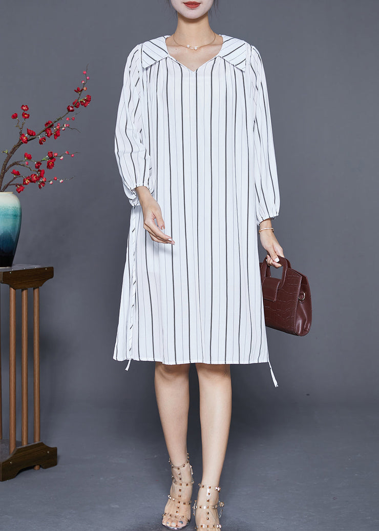 Handmade White Striped Tie Waist Cotton Shirt Dresses Summer