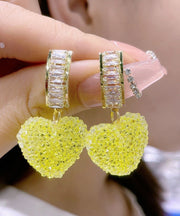 Handmade Yellow Alloy Zircon Love Hoop Earrings