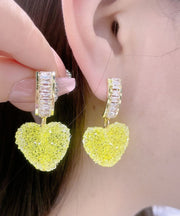 Handmade Yellow Alloy Zircon Love Hoop Earrings