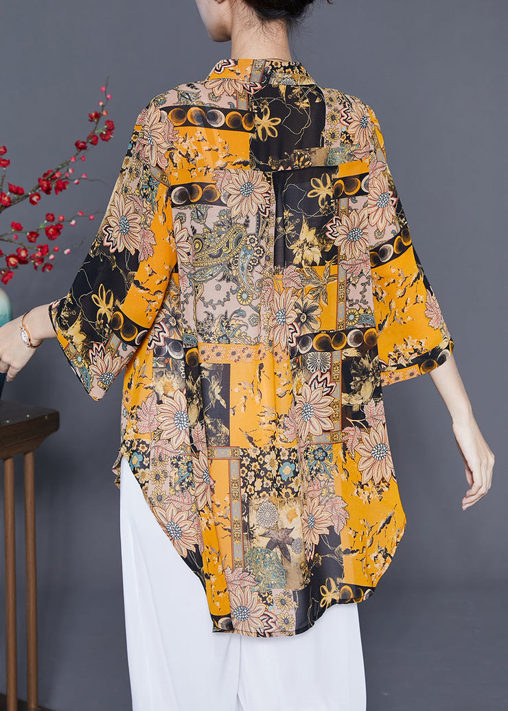 Handmade Yellow Oversized Print Chiffon Shirts Summer