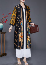 Handmade Yellow Oversized Print Wrinkled Silk Coats Fall