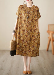 Handmade Yellow Print Vacation Long Dresses Summer