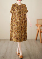 Handmade Yellow Print Vacation Long Dresses Summer