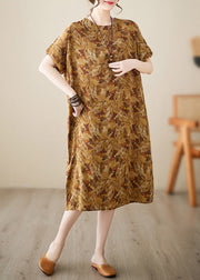 Handmade Yellow Print Vacation Long Dresses Summer