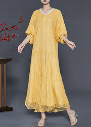 Handmade Yellow Sequins Silm Fit Lace Party Dresses Summer