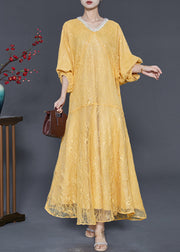 Handmade Yellow Sequins Silm Fit Lace Party Dresses Summer