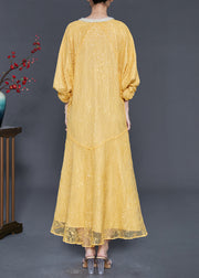 Handmade Yellow Sequins Silm Fit Lace Party Dresses Summer