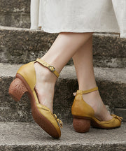Handmade Yellow Sheepskin Bow Splicing Buckle Strap High Heels