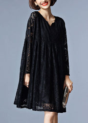 Handmade Black Hollow Out Lace Summer Vacation Dresses