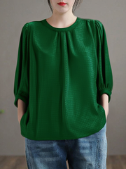 Grace Green Puff Sleeve Jacquard Button Chiffon Shirt Tops Summer