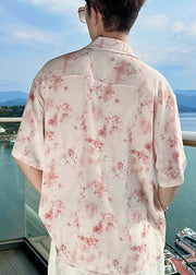 Hawaiian Vacation Pink Ice Silk Floral Shirt Men's Short Sleeved