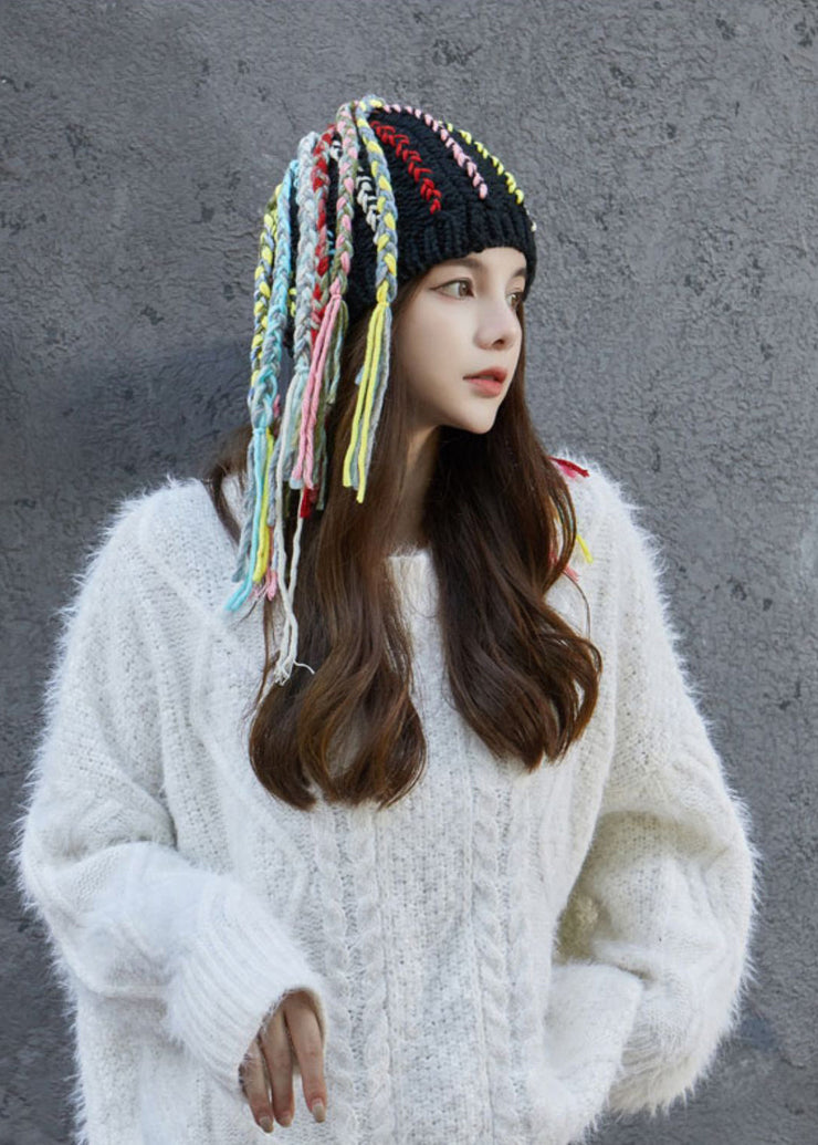 Hip Hop Style Beige Dirty Braid Wig One Piece Hand Knit Bonnie Hat