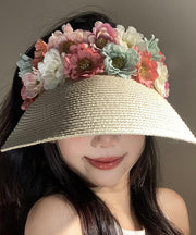 Holiday Style Beige Floral Straw Woven Floppy Sun Hat