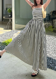 Holiday Style Black Striped Spaghetti Strap Dress Summer