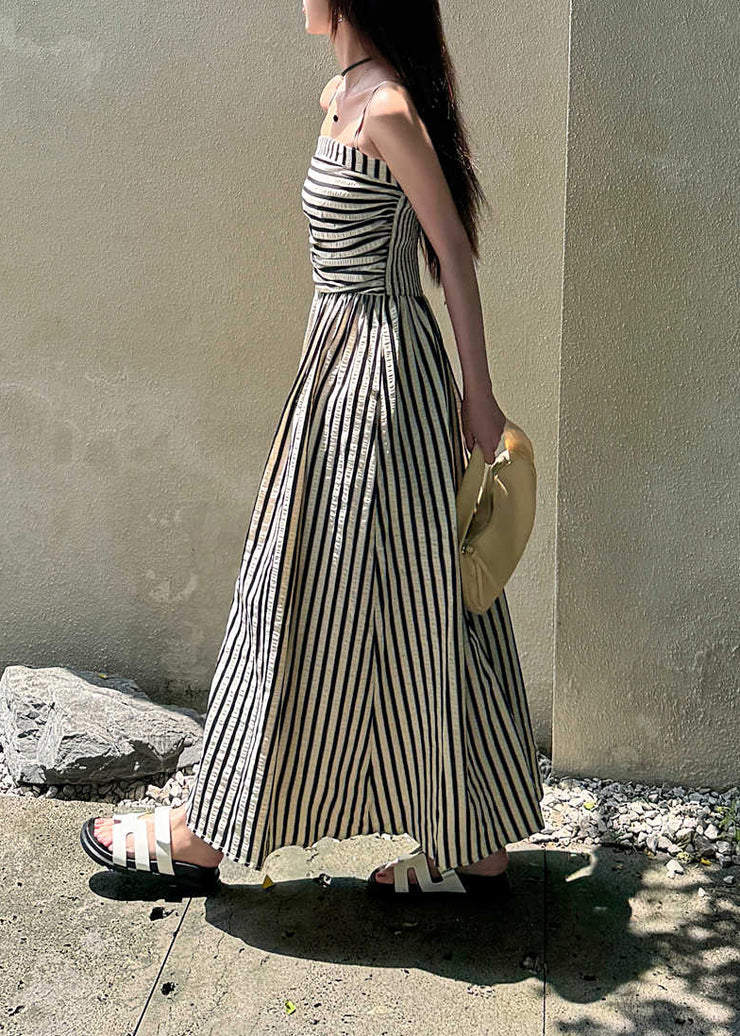 Holiday Style Black Striped Spaghetti Strap Dress Summer