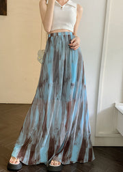 Holiday Style Blue Tie Dye High Waist Draping Cotton Skirts Summer