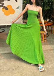 Holiday Style Green Strapless Ice Silk Waist Cinching Dress Summer