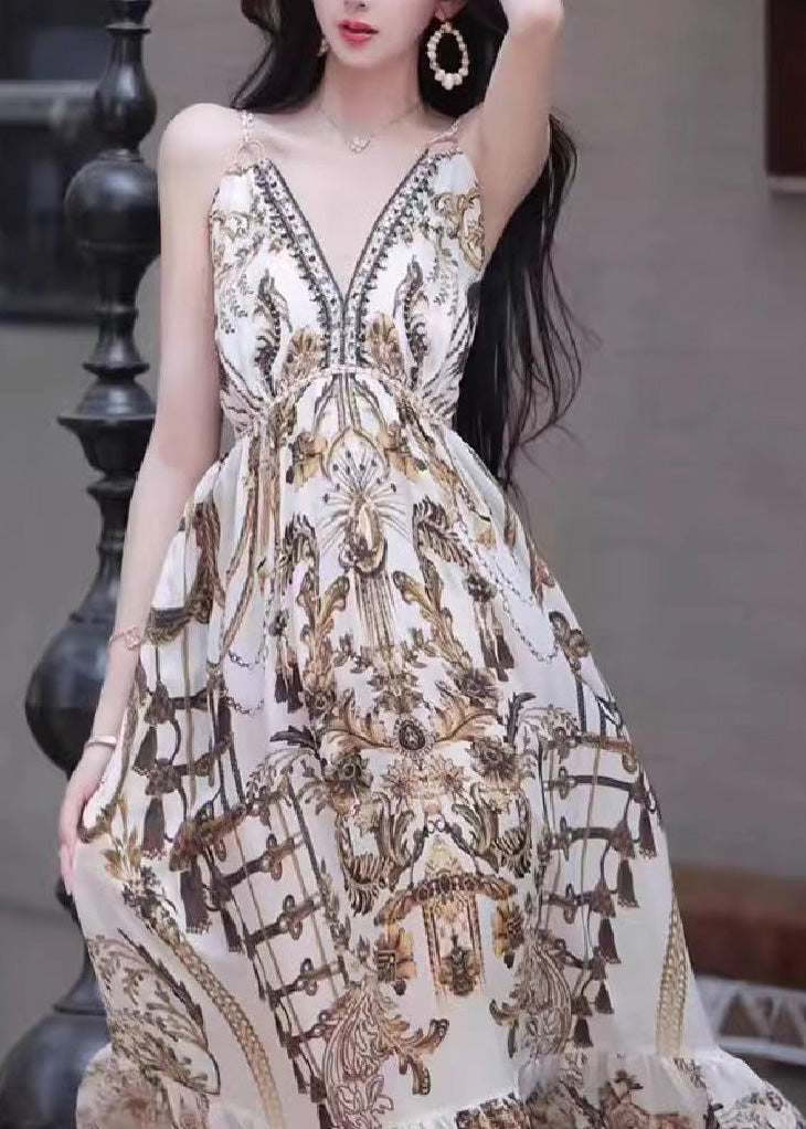 Holiday Style Printed Beach Strap Dress For Summer 2024