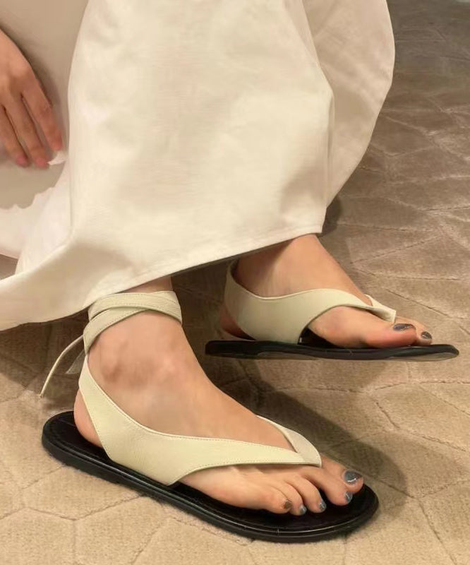 Holiday Style White Faux Leather Chic Splicing Thong Sandals