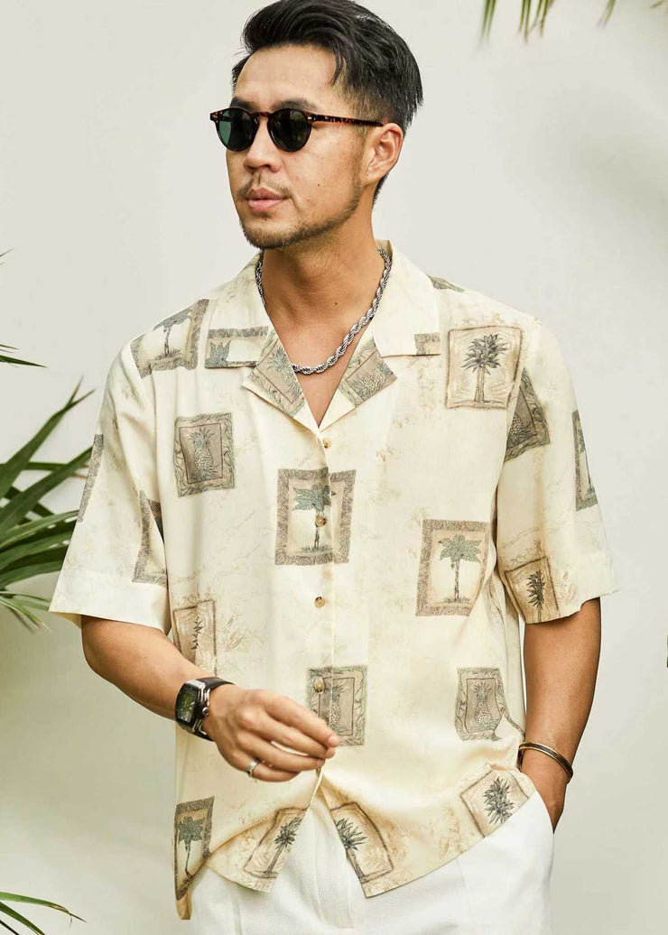 Hong Kong Style Cuban Collar Printed Men&