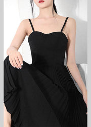 Hot Black wrinkled Patchwork Chiffon Long Dress