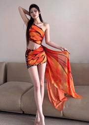 Hot Style Orange Print Asymmetrical Slim Fit One Shoulder Dress
